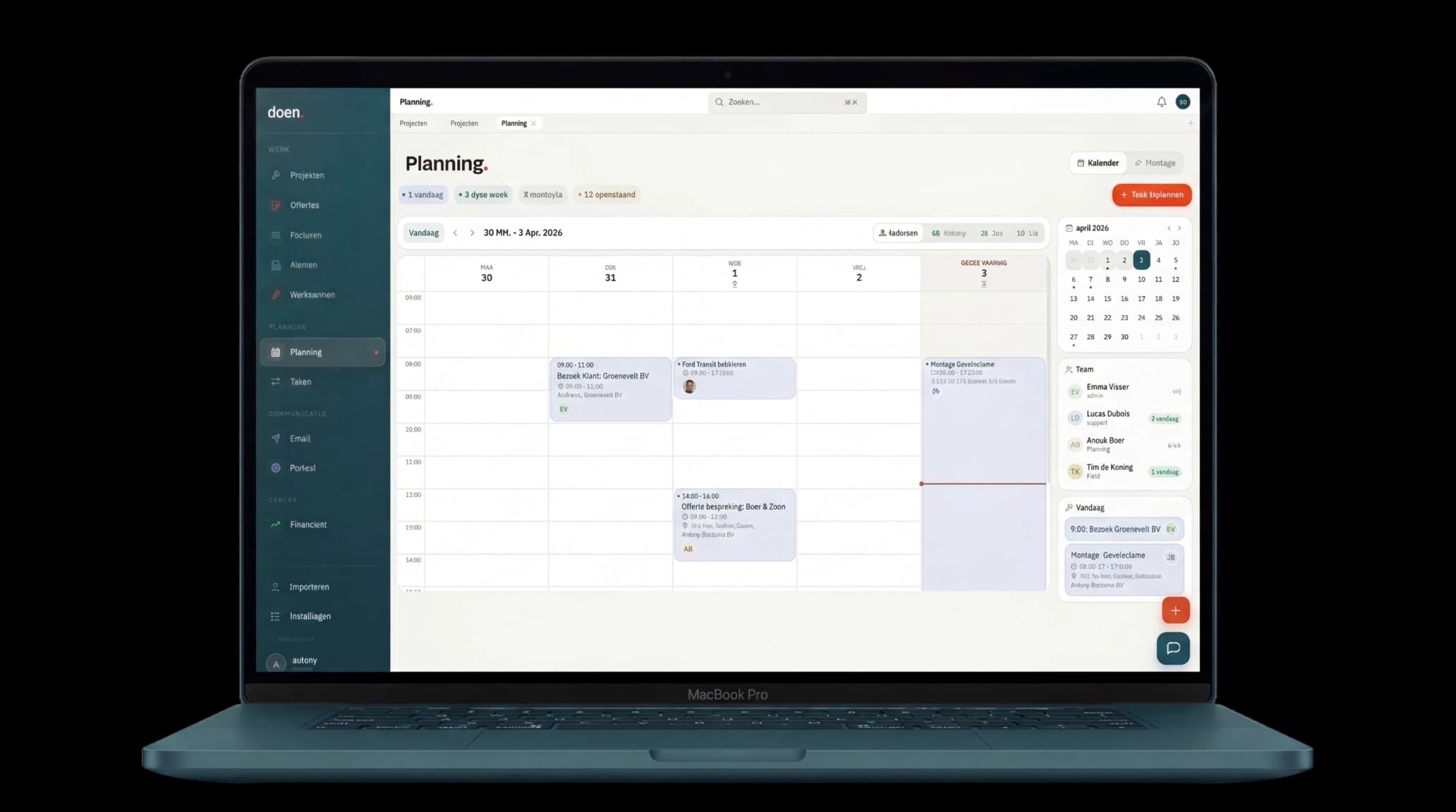doen. Planning op MacBook
