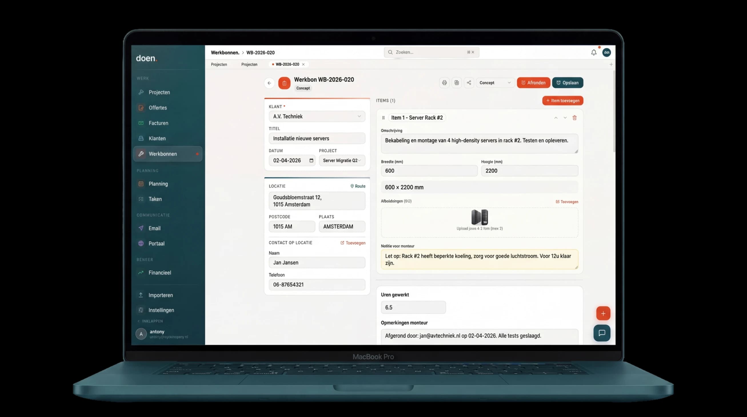 doen. Werkbonnen op MacBook