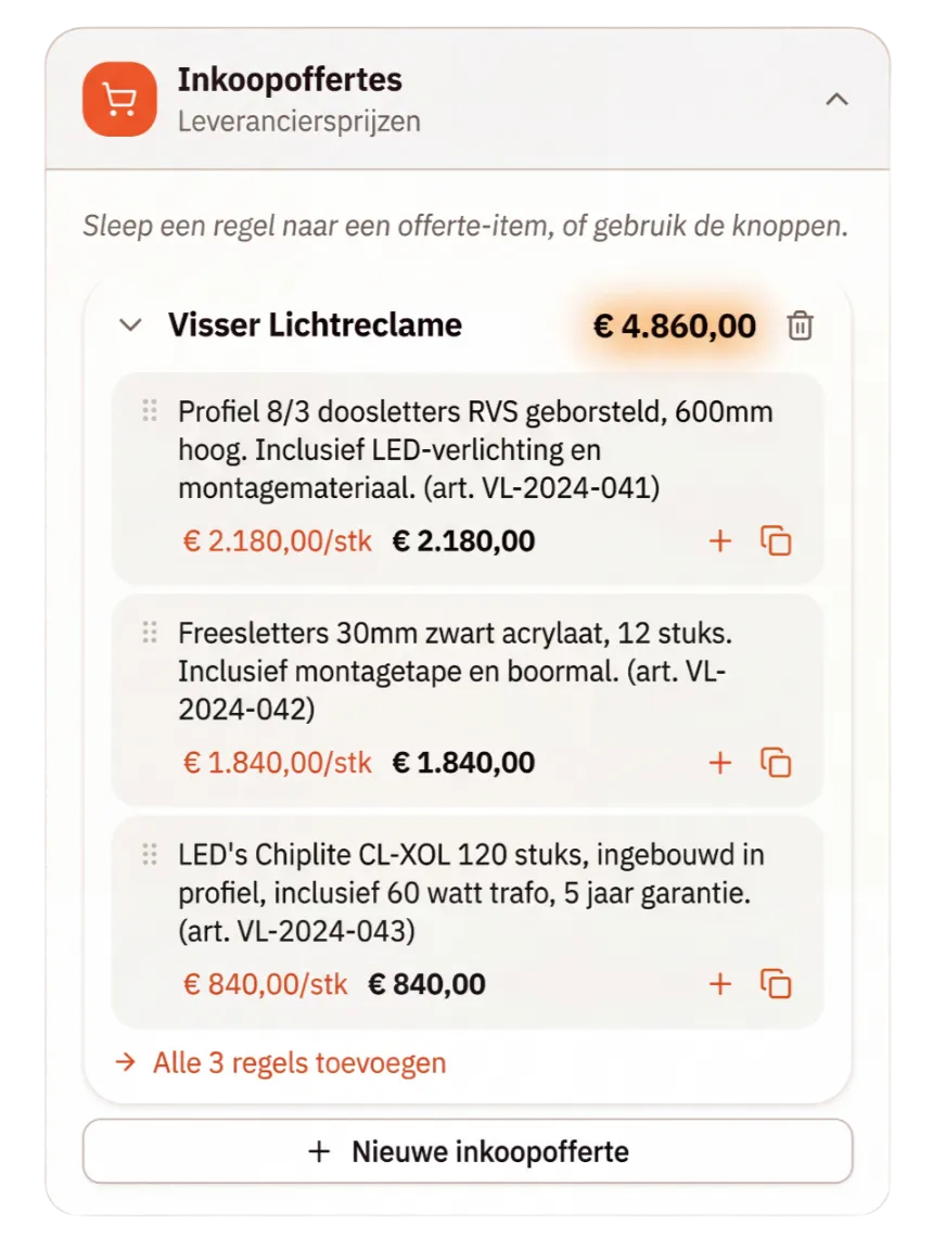 Inkoopofferte leveranciers