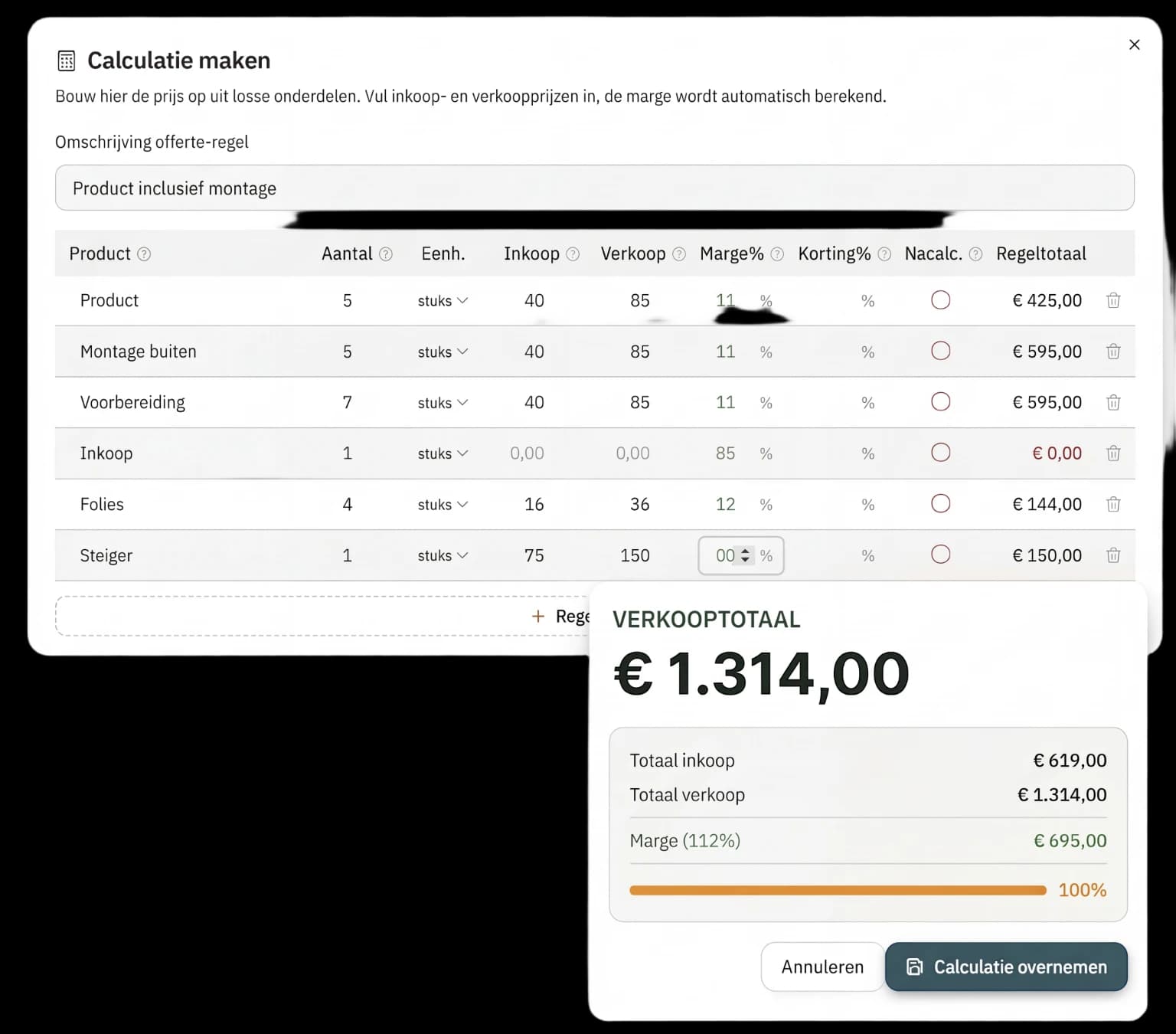 Offerte calculatie